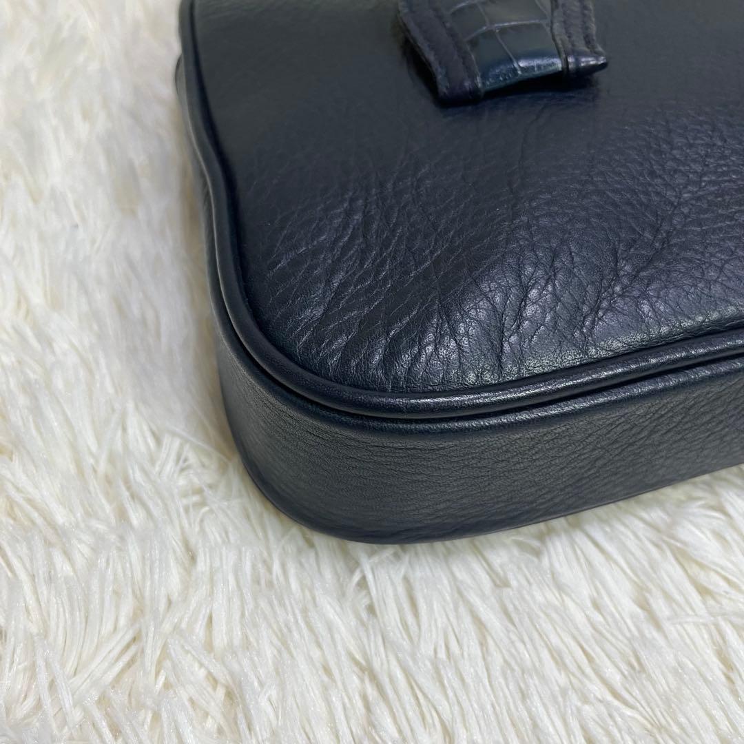 美品　アニアリ　ミニブリーフケース　セカンドバッグ　ネイビー　レザー