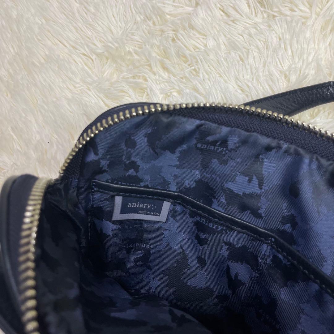 美品　アニアリ　ミニブリーフケース　セカンドバッグ　ネイビー　レザー