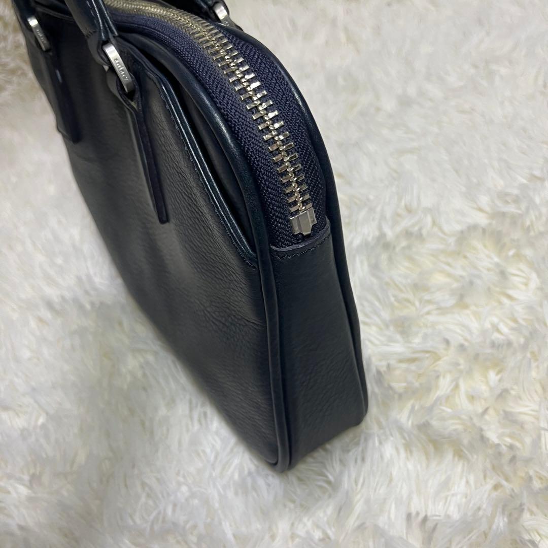 美品　アニアリ　ミニブリーフケース　セカンドバッグ　ネイビー　レザー