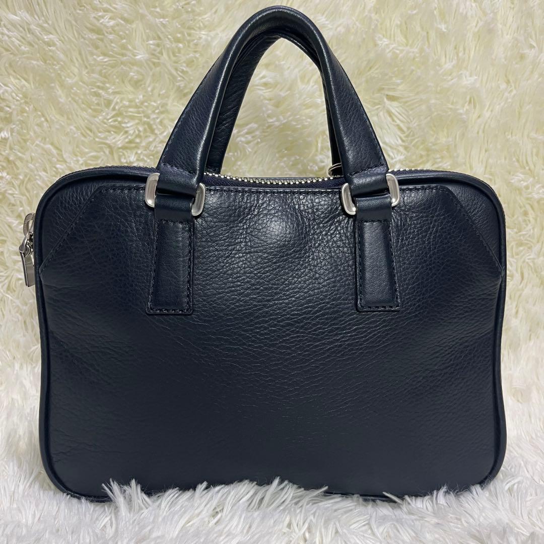 美品　アニアリ　ミニブリーフケース　セカンドバッグ　ネイビー　レザー