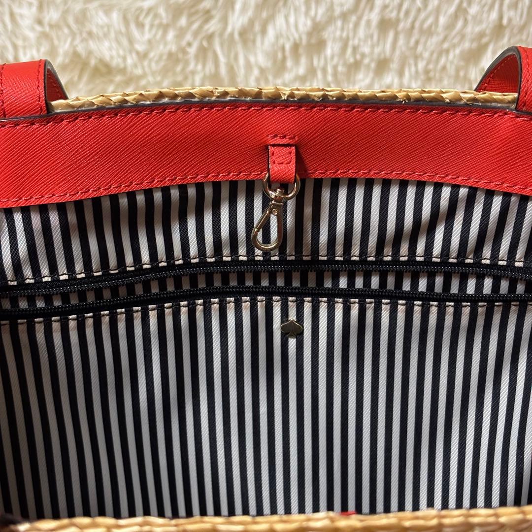 【極美品】kate spade ケイトスペード　かごバッグ　ポンポン　夏
