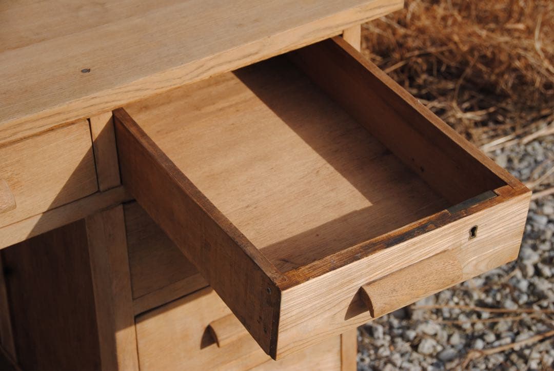 机　古道具　片袖机　ナラ材　無塗装　ナチュラル　レトロ　ヴィンテージ家具　剥離