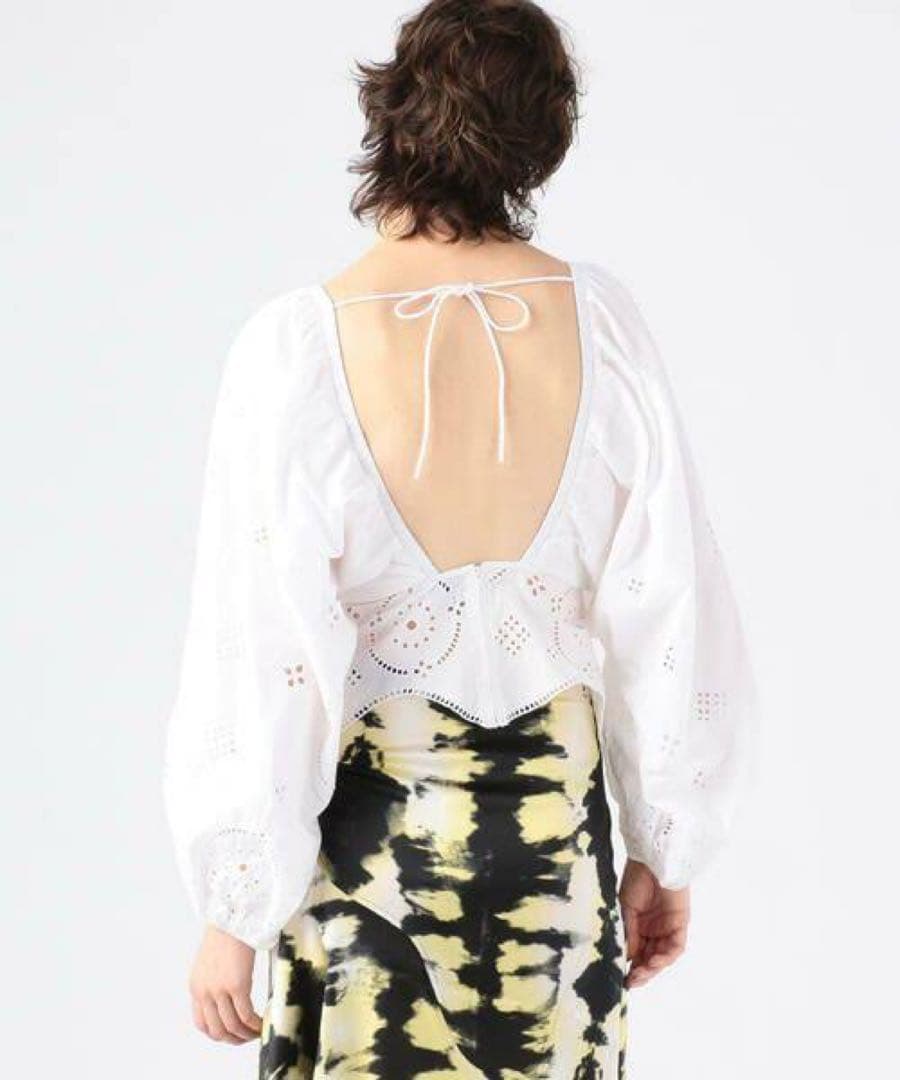 【新品タグ付き】GANNI／ガニー　イギリス刺繍ブラウス　34 白 ※送料込み