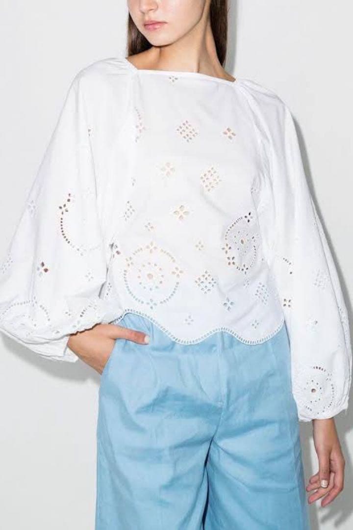 【新品タグ付き】GANNI／ガニー　イギリス刺繍ブラウス　34 白 ※送料込み