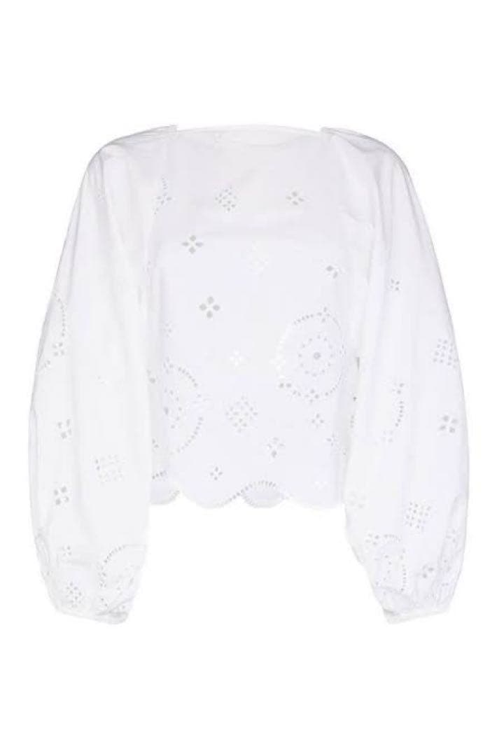 【新品タグ付き】GANNI／ガニー　イギリス刺繍ブラウス　34 白 ※送料込み