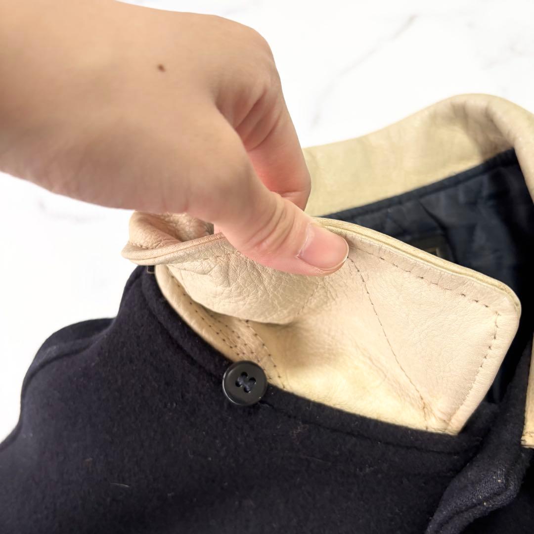 ✨大人気✨VAN JACKET ヴァン　 スタジャン袖レザー　アーチロゴ　紺L