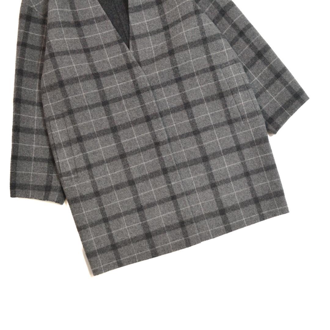 【極美品】theoryセオリー ウール混オーバーサイズチェックノーカラーコートM