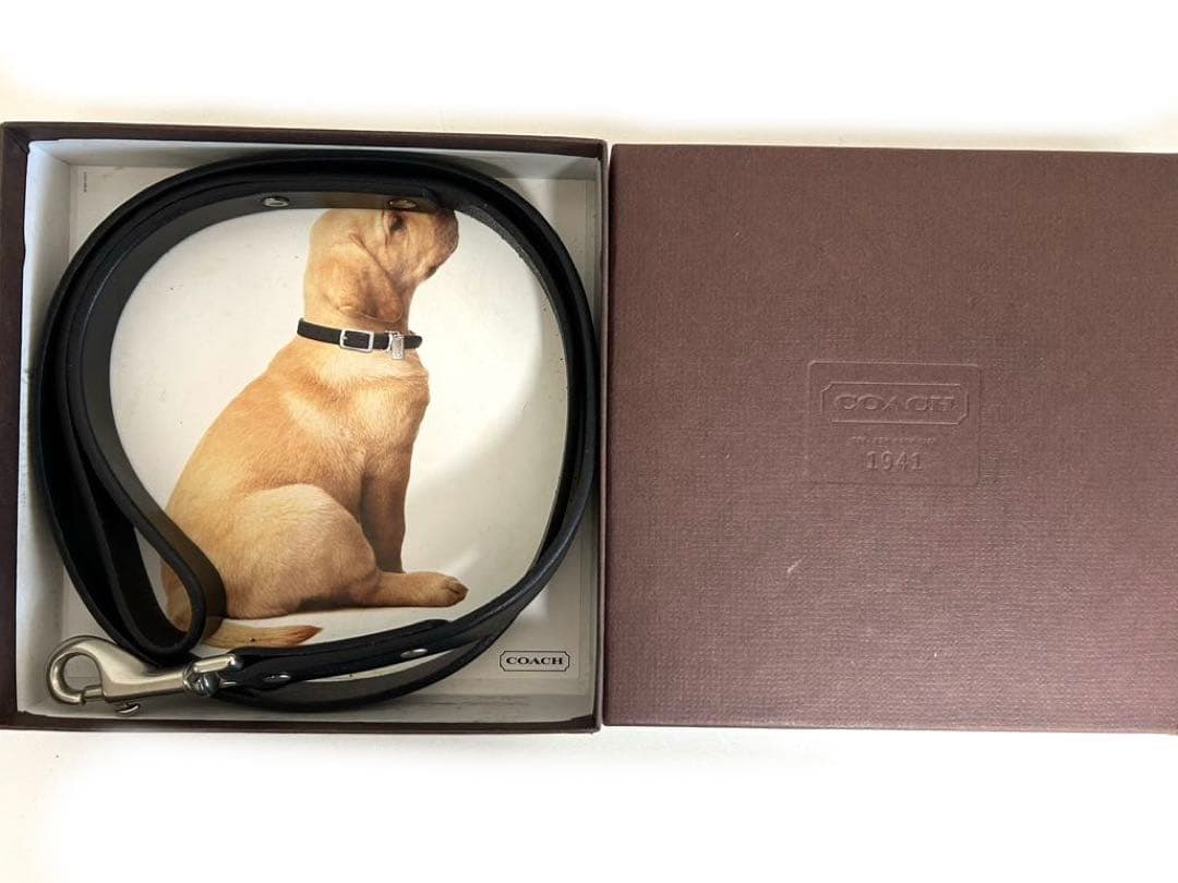 美品 COACH コーチ 黒 レザー 大型犬用 リードのみ 2.5×118cm