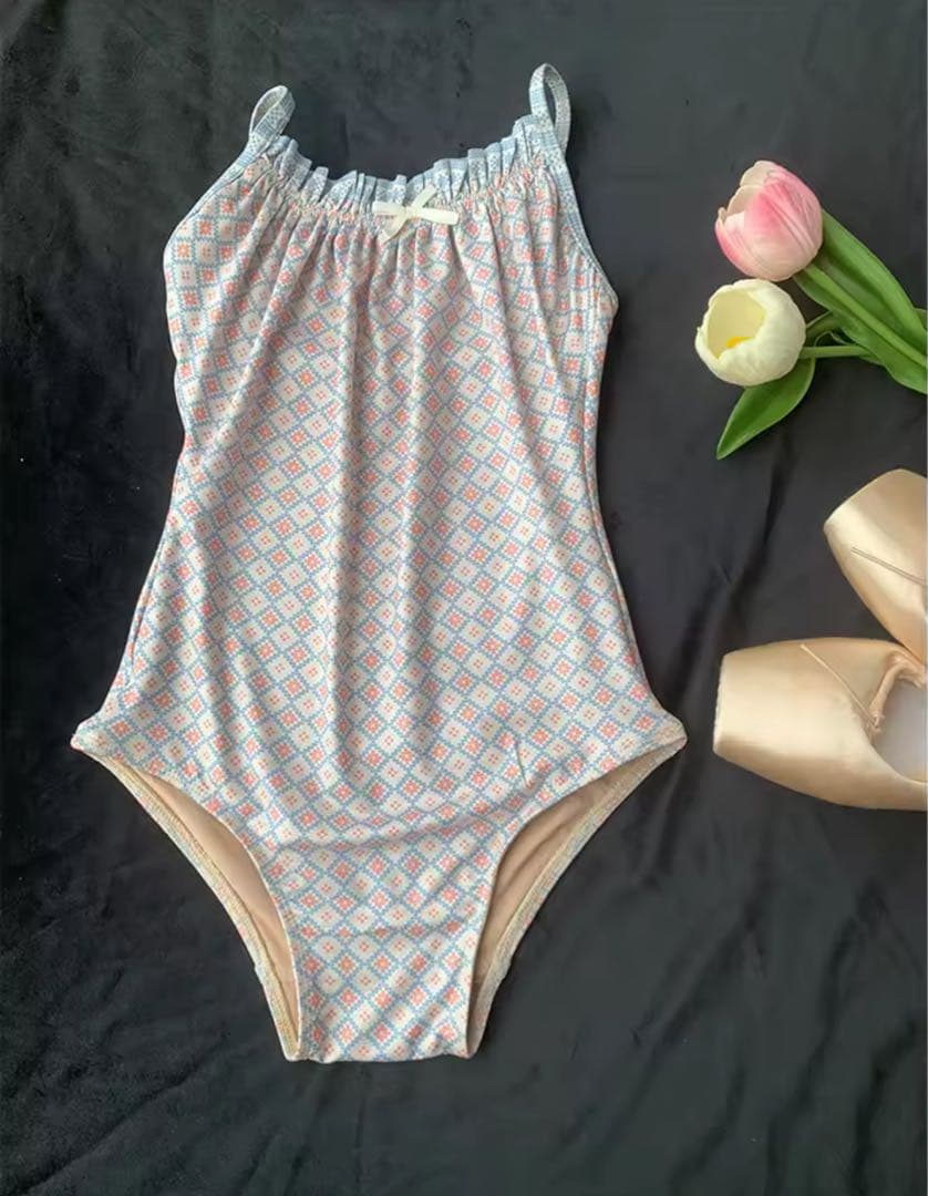 幾何学模様のフリル付き バレエ レオタード ダンス 大人 XL