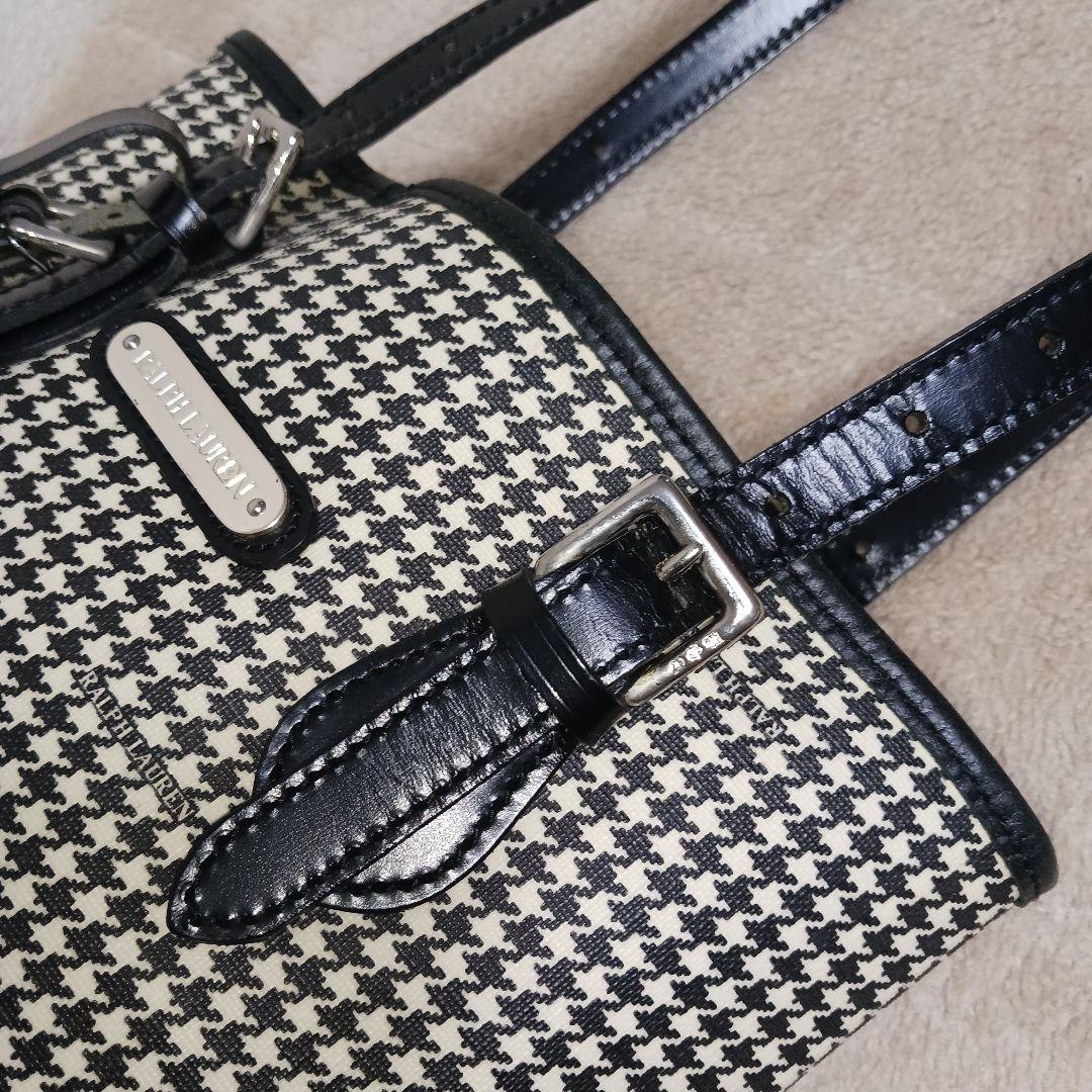 【美品】RALPH LAUREN 千鳥格子PVC×本革レザー切替ショルダーバッグ