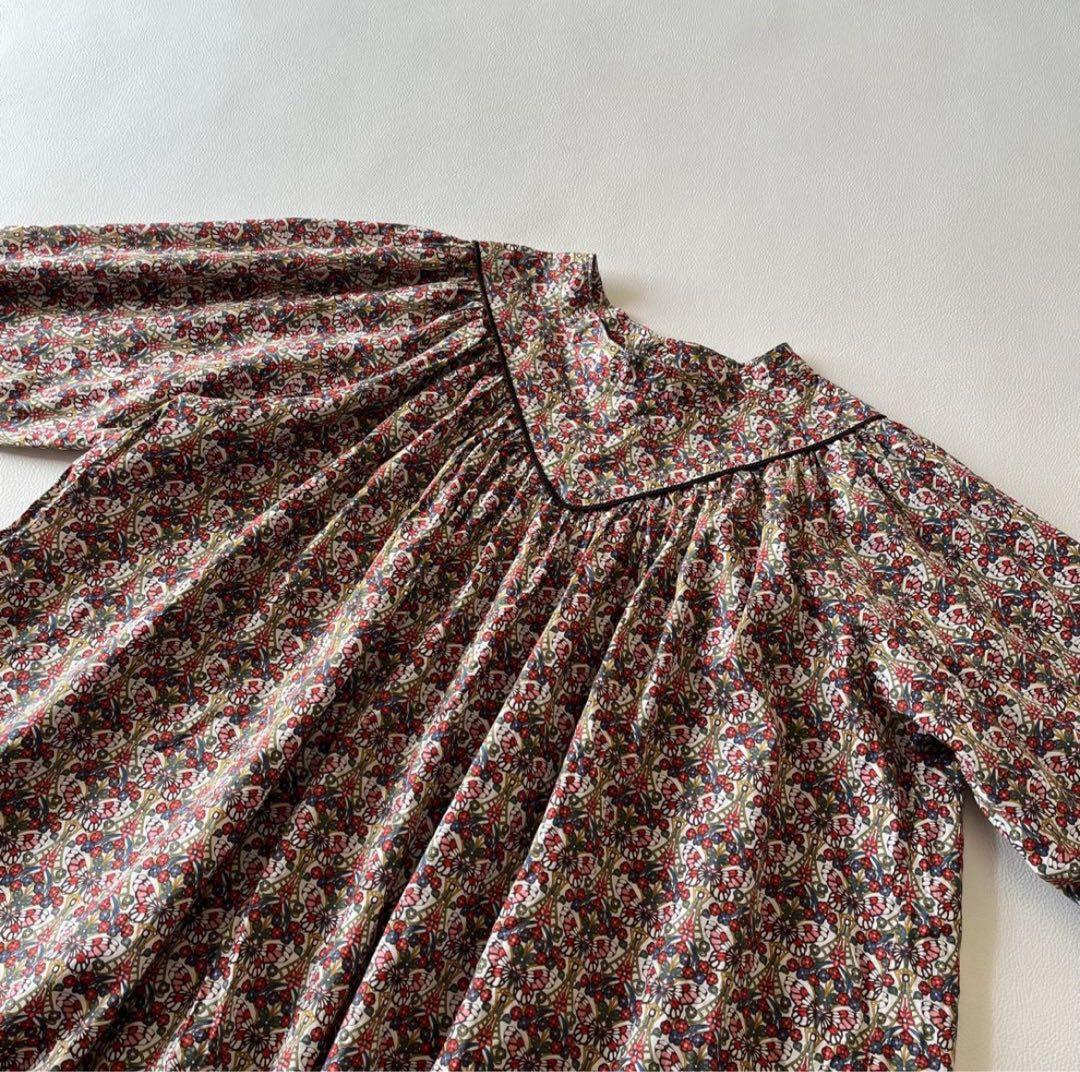 b1466＊ FITH リバティ ヨーク切替 ギャザーブラウス モリスバタフライ