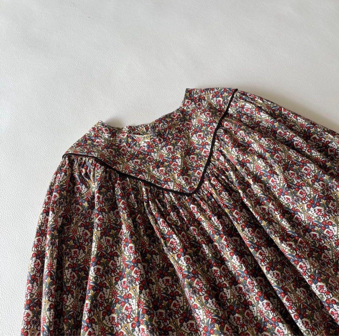 b1466＊ FITH リバティ ヨーク切替 ギャザーブラウス モリスバタフライ