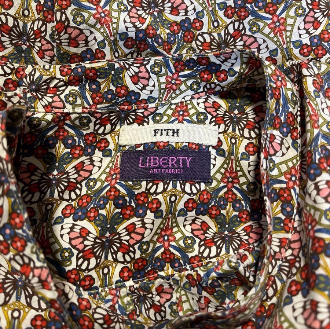 b1466＊ FITH リバティ ヨーク切替 ギャザーブラウス モリスバタフライ