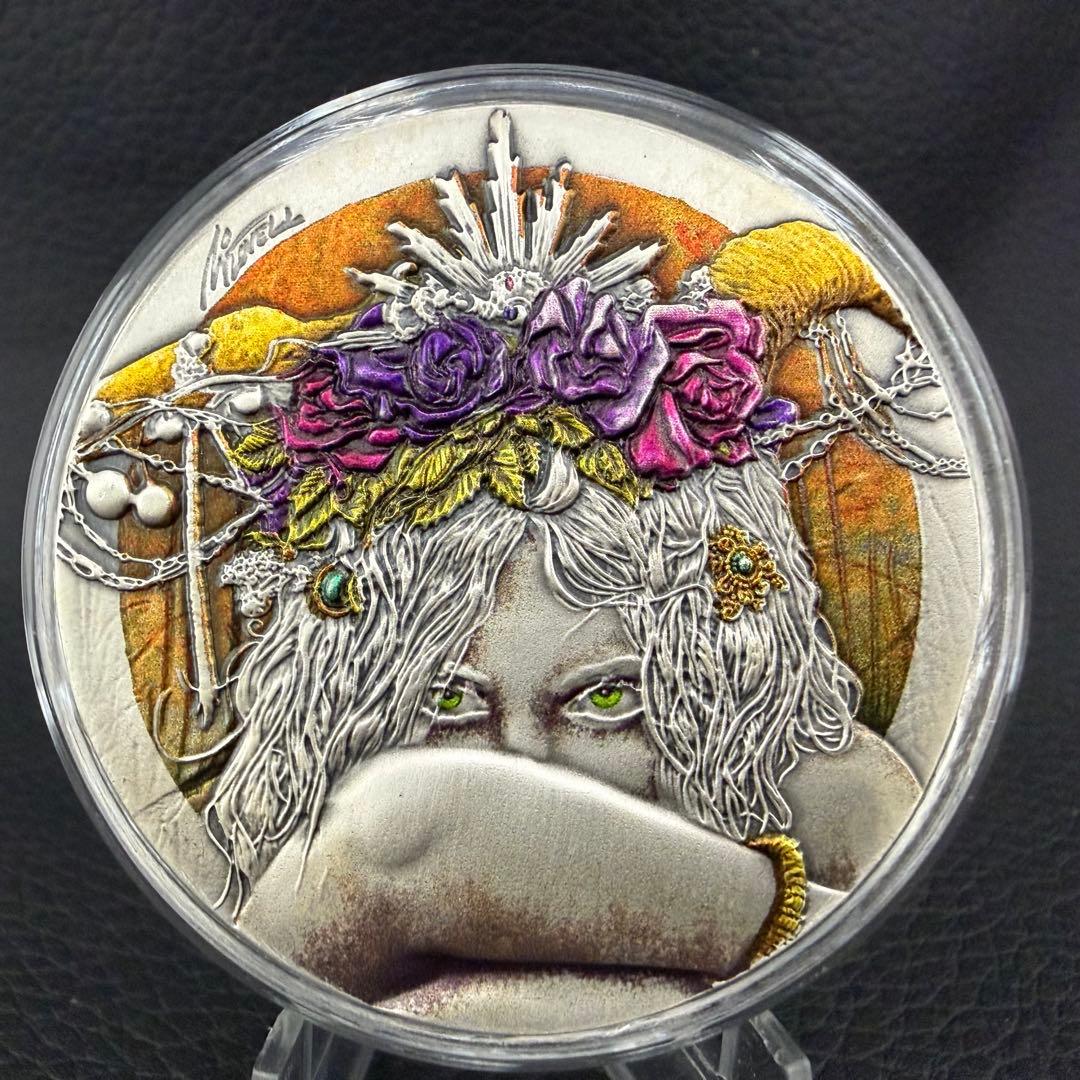 銀貨 ダークビューティーズ ファウナ カラー 超古風仕上げ 大型レリーフ 純銀