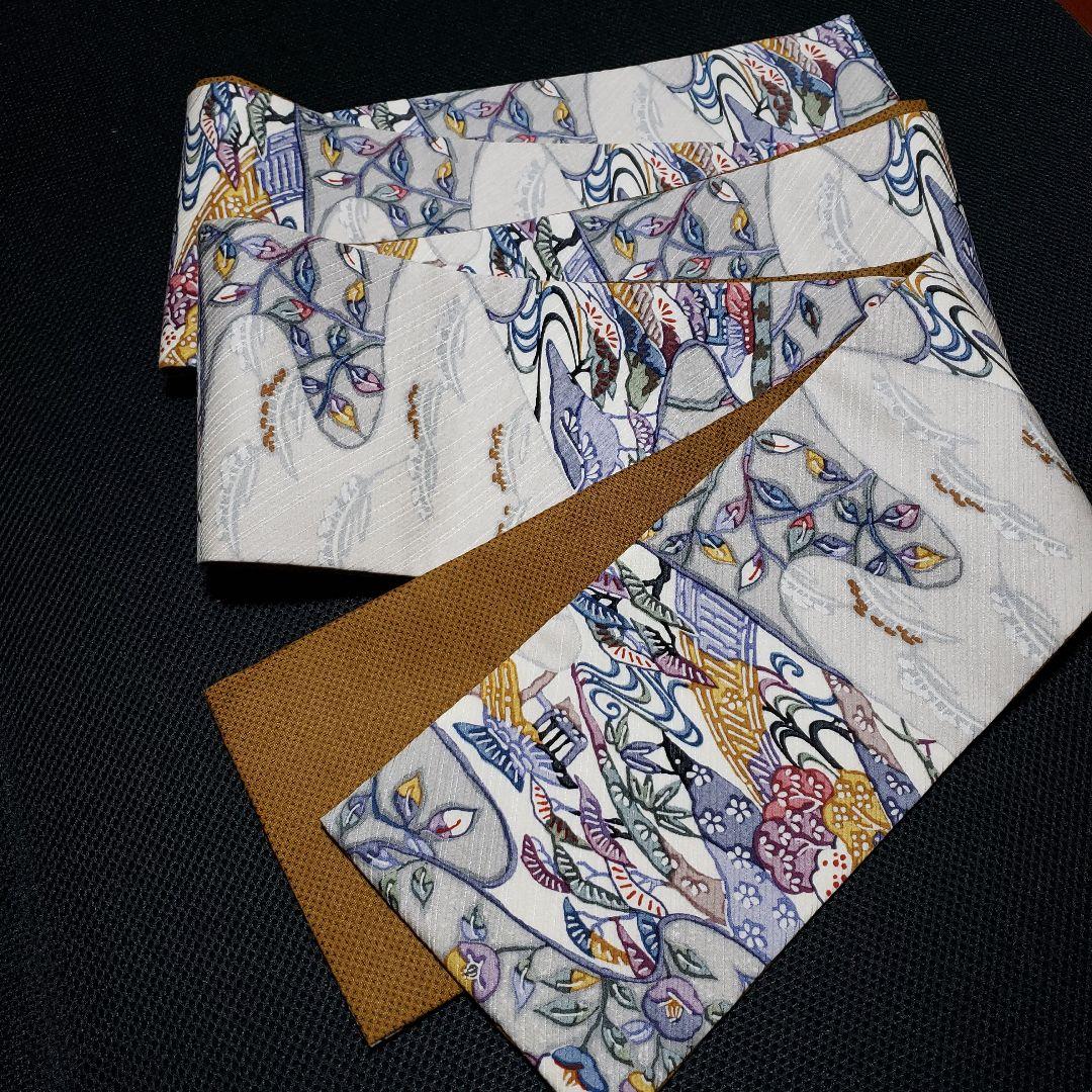 半幅帯 紅型ちりめん× 蚊絣紬 正絹 リバーシブル