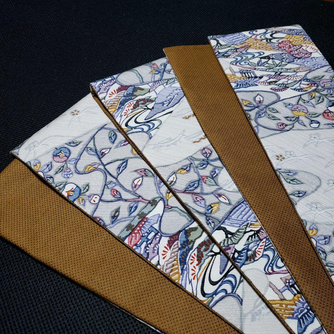 半幅帯 紅型ちりめん× 蚊絣紬 正絹 リバーシブル