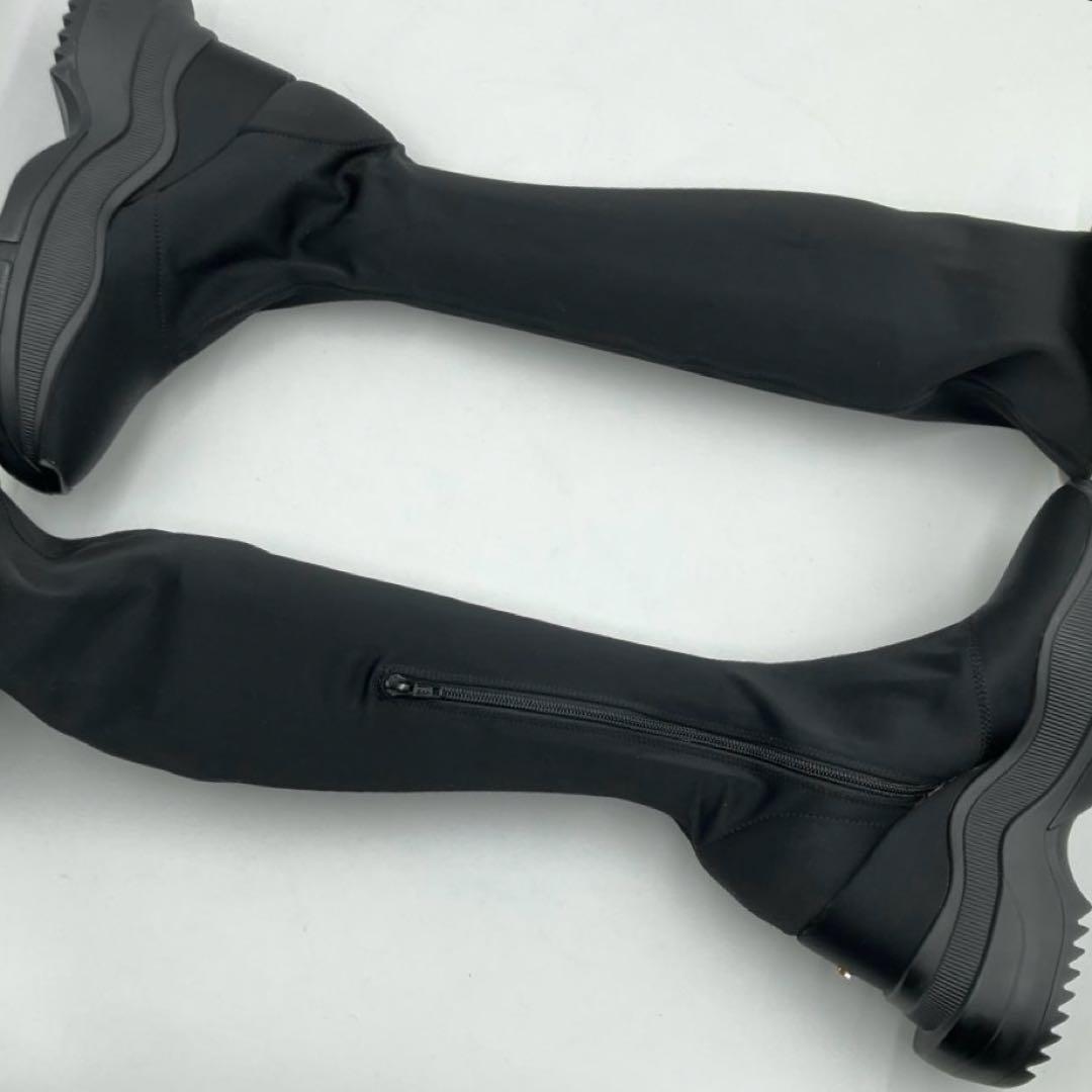 【美品】YELLO　ダブルスニーカーロングブーツ ストレッチ 厚底 ブラック L