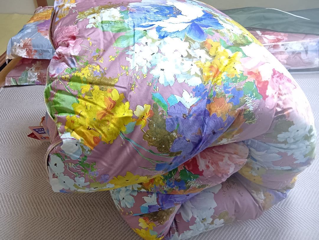 超高級羽毛・羊毛 セット 花柄布団 ダブルサイズ