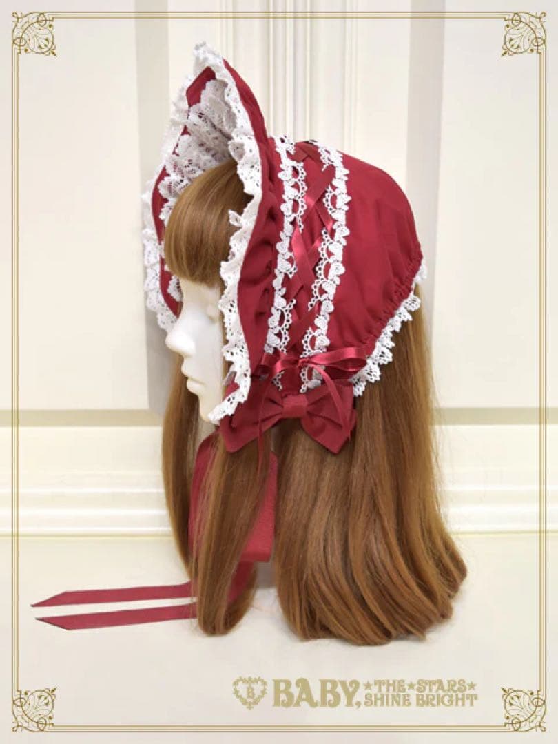 BABY♡スピンドールハーフボンネット♡エンジ♡