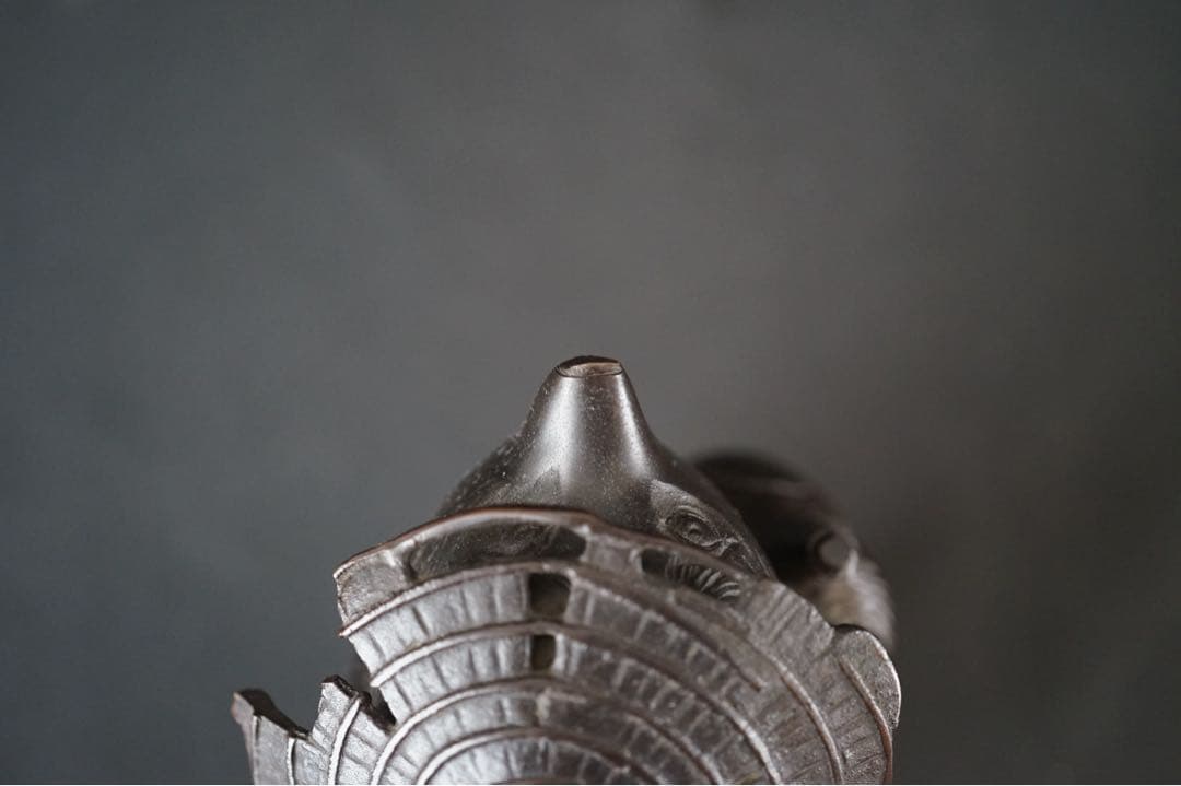 竹仙 銘 銅製 瓢箪持ち狸 置物 重さ約2kg 金属 美術 芸術 工芸品 飾り