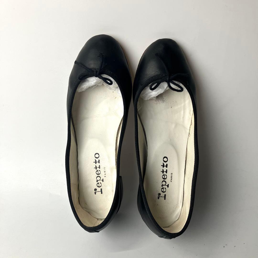 【美品】repetto カミーユ　リボン　バレエシューズ　太ヒール　黒　36