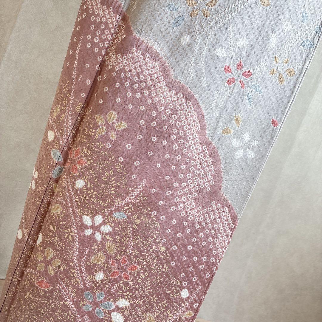 訪問着　フルセット　着物　正絹　絞り　雪輪　淡い　入学式　お祝い　N4