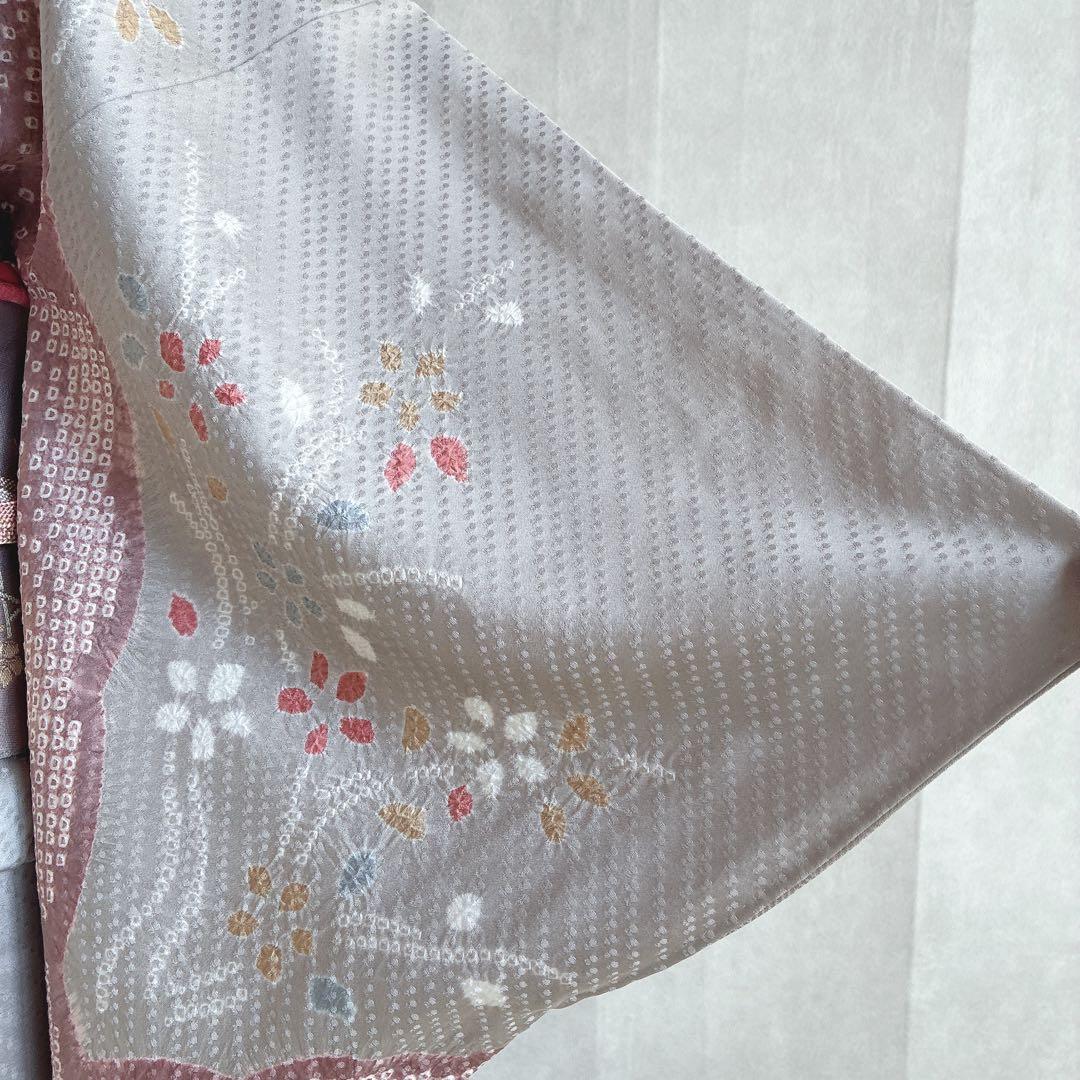 訪問着　フルセット　着物　正絹　絞り　雪輪　淡い　入学式　お祝い　N4