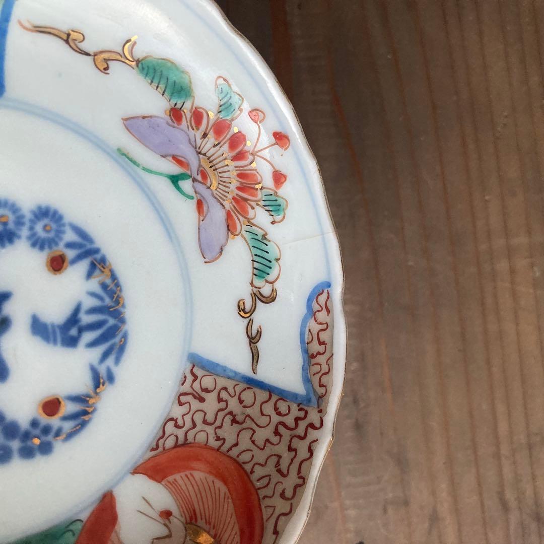 金彩赤絵鶴唐花皿　伊万里焼や青郊窯、大聖寺伊万里、古伊万里や九谷焼、龍峰窯好きに