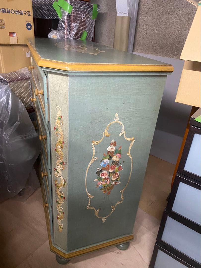 青色木製クラシックチェスト 4段