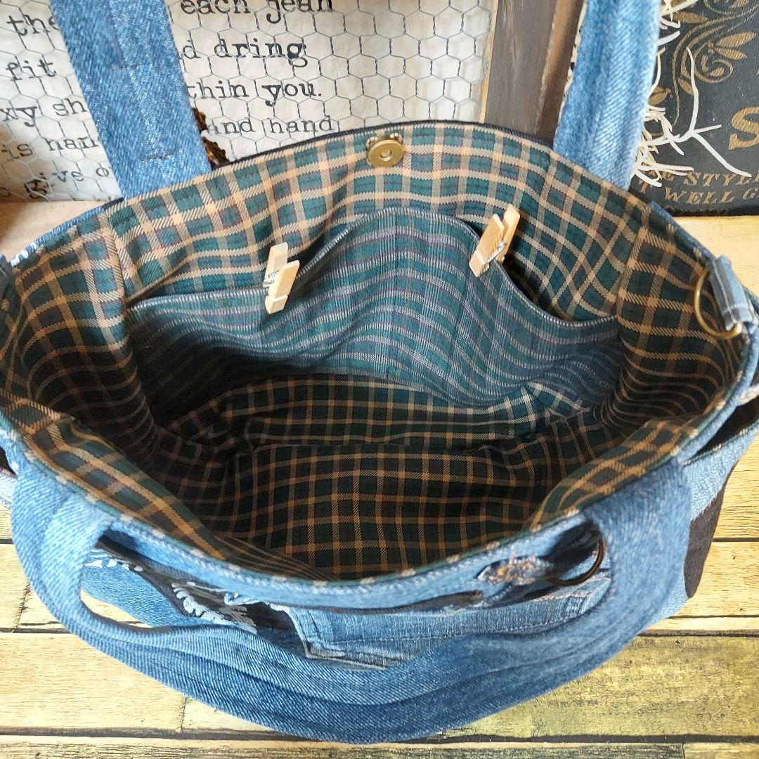 刺繍デニムバック　No.646　デニムリメイク　チューリップバック　丸いバック