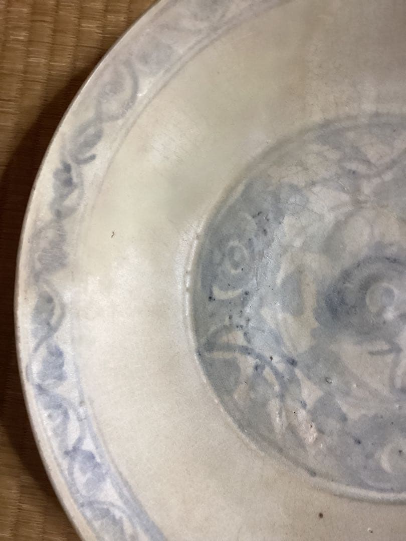 骨董古美術鉄絵花文大皿　古陶器　タイ　スコータイ時代　カロン窯　コレクター所蔵品