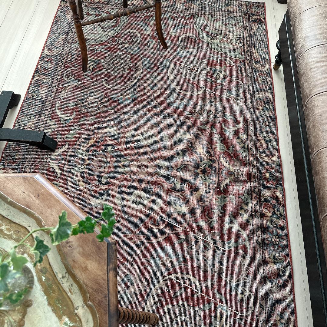 トルコヴィンテージラグ A67 ブラウンレッド ネイビー セージグリーン