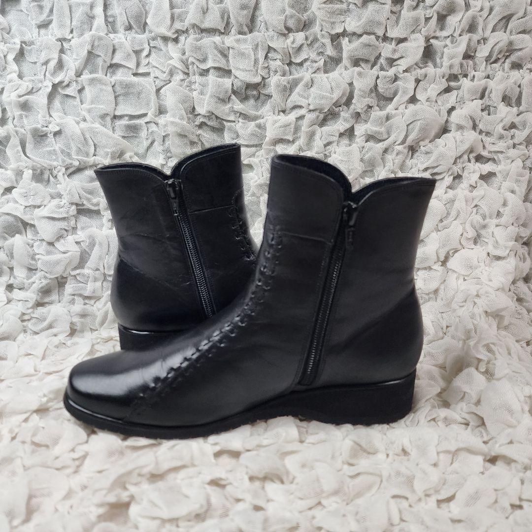 未使用 ペダラ スクエアトゥ サイドジップ レザー ブーツ