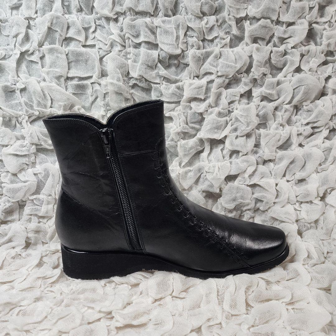 未使用 ペダラ スクエアトゥ サイドジップ レザー ブーツ