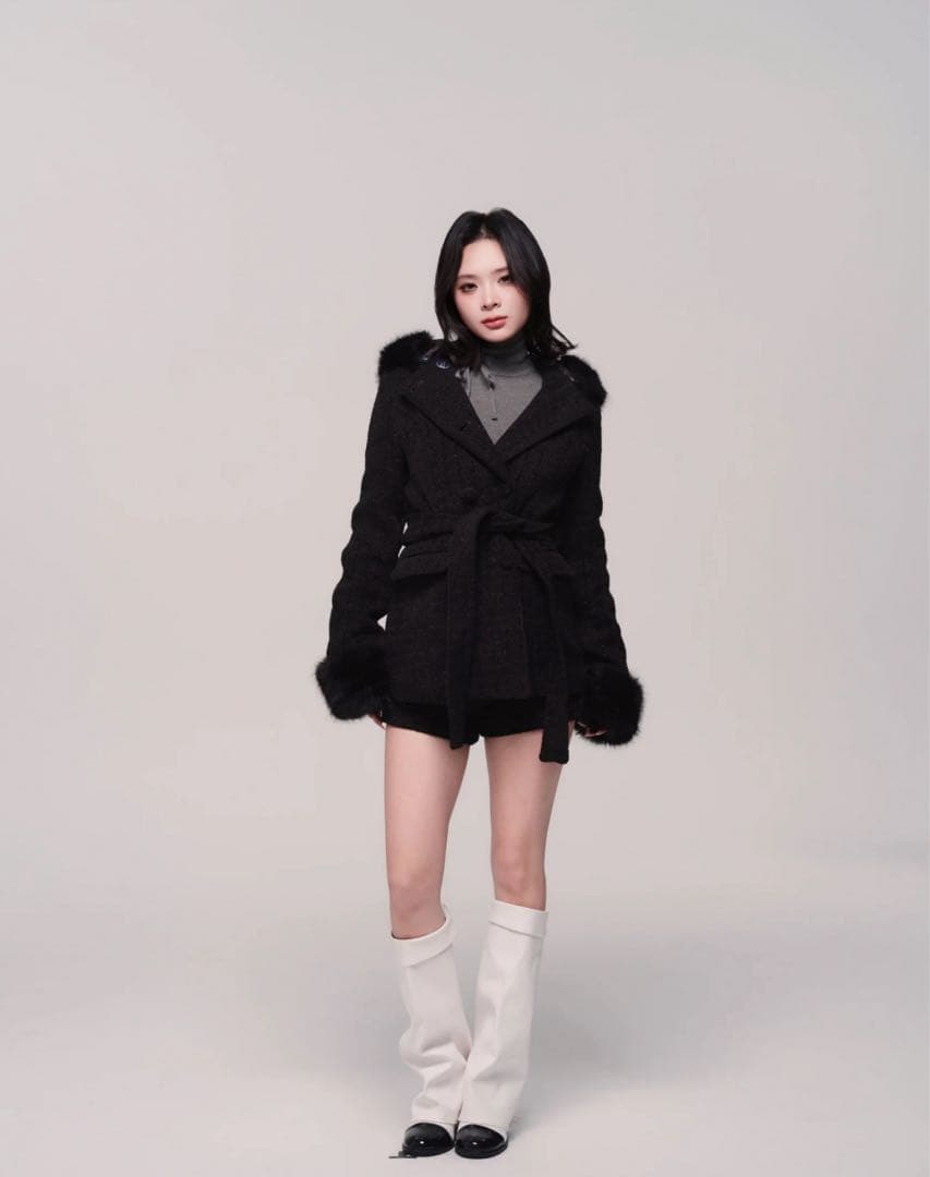 andwang Twinkle Button Tweed Coat 黒　コート