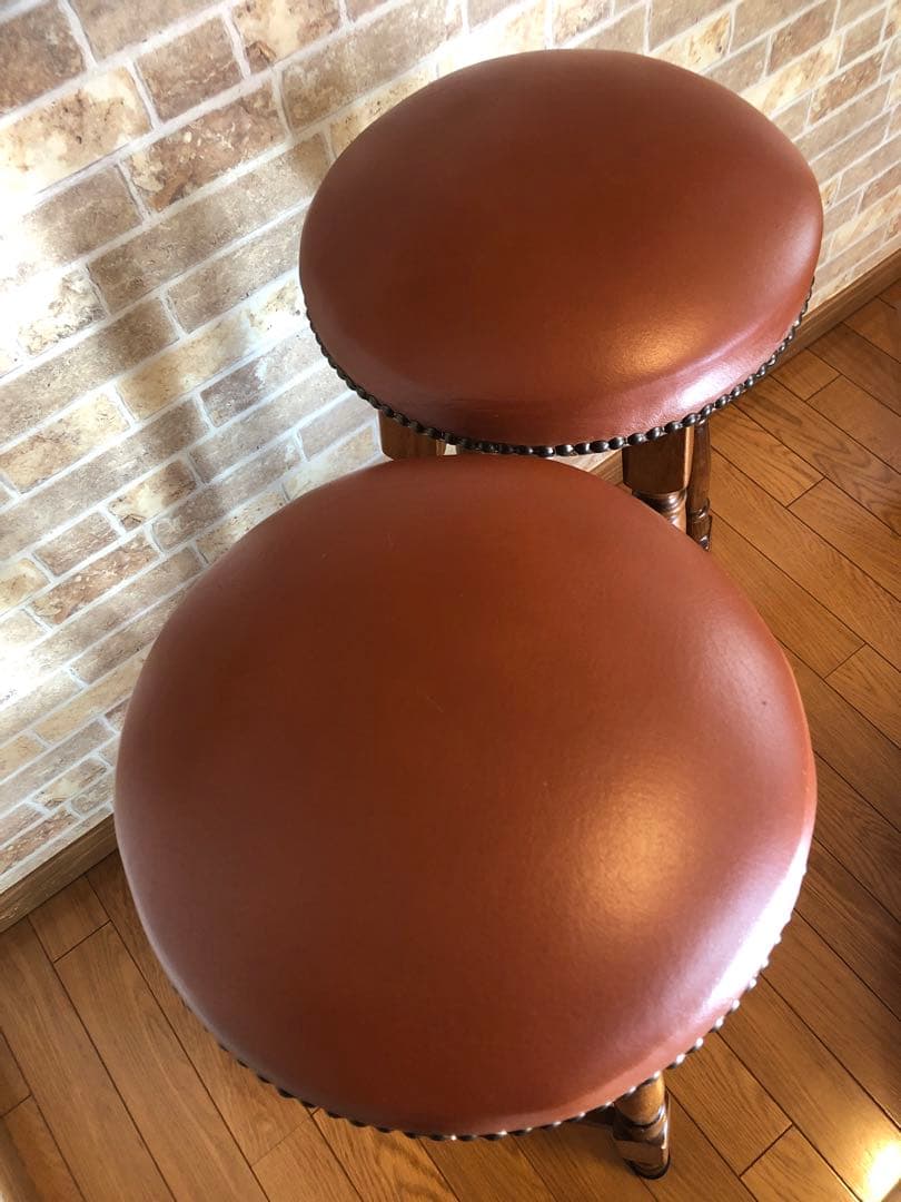 カウンターチェア　2脚セット　バー　ハイチェア　ハイスツール　アンティーク　木製