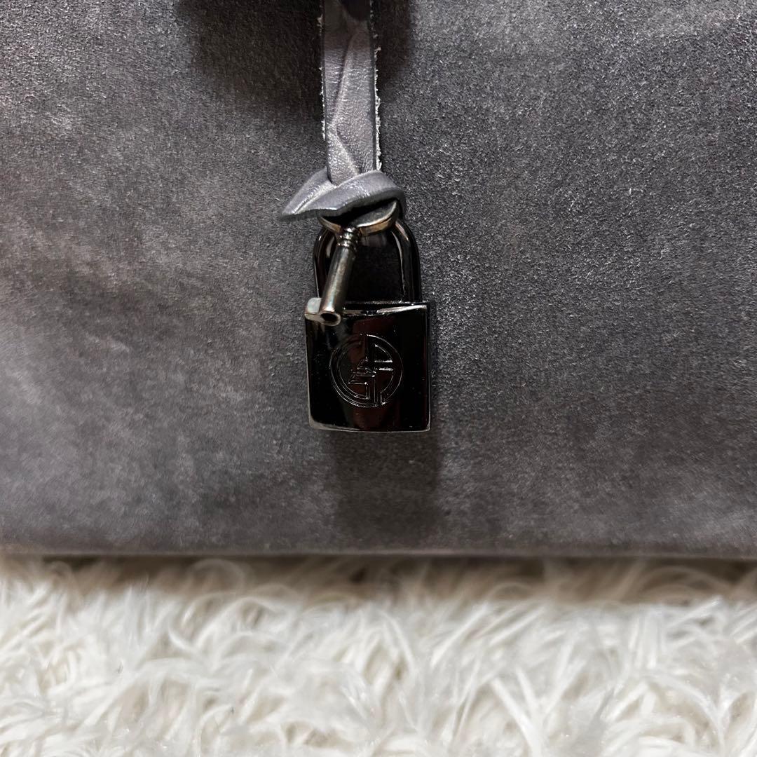 GIORGIO ARMANI スエード　クロコ型押し　ハンドバッグ　ミニボストン