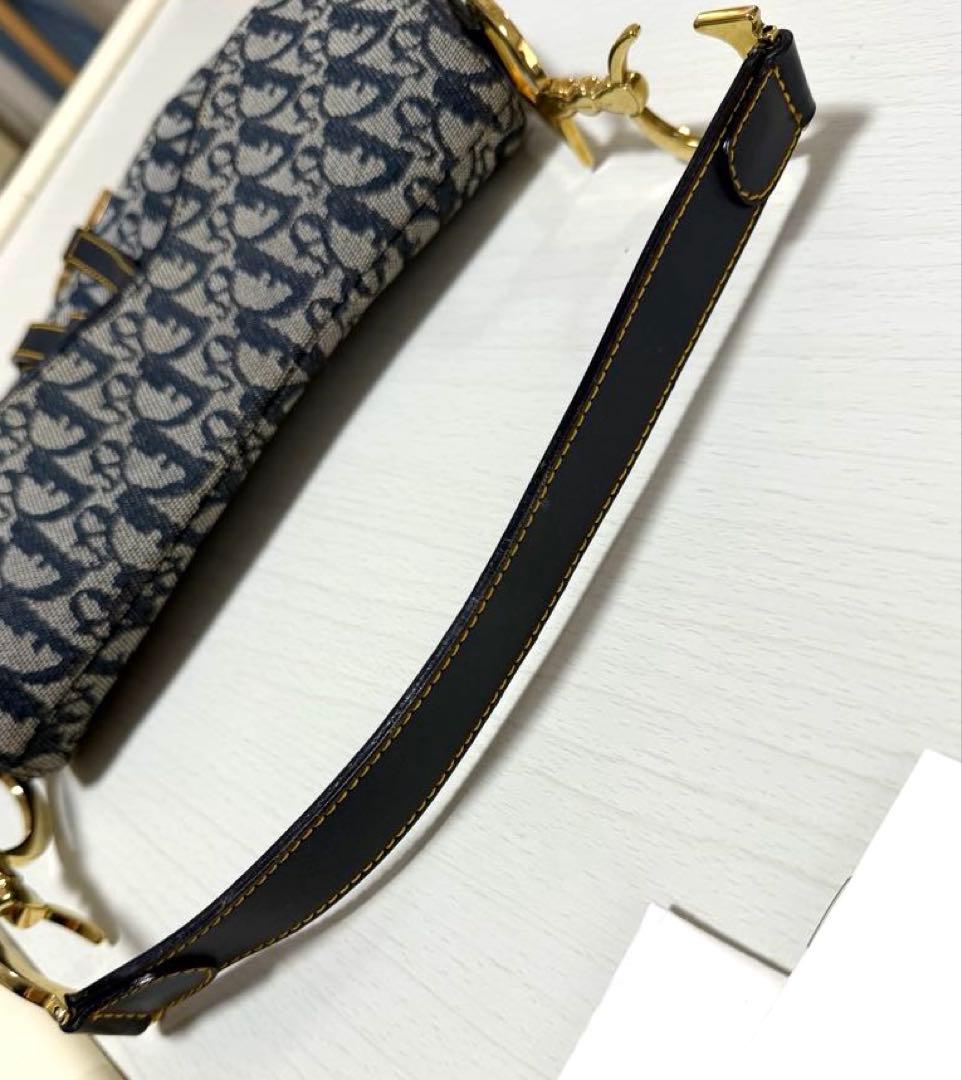 ディオール トロッター サドルバッグ ロゴ ネイビー × ゴールド