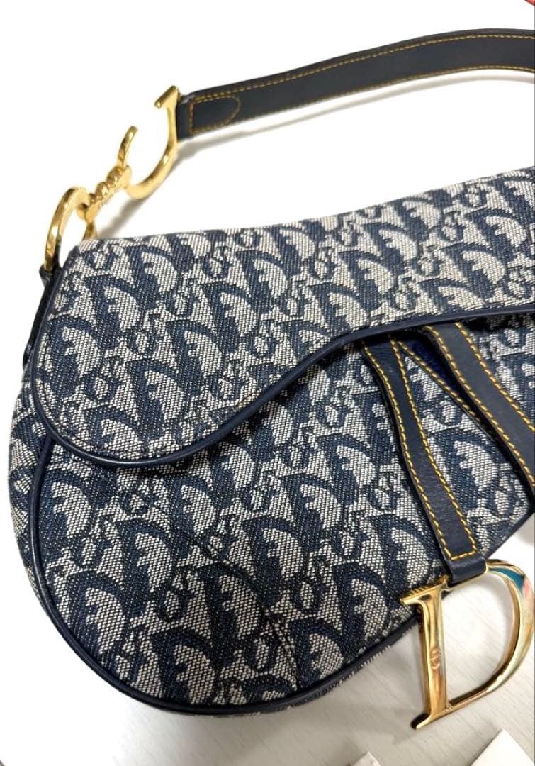 ディオール トロッター サドルバッグ ロゴ ネイビー × ゴールド