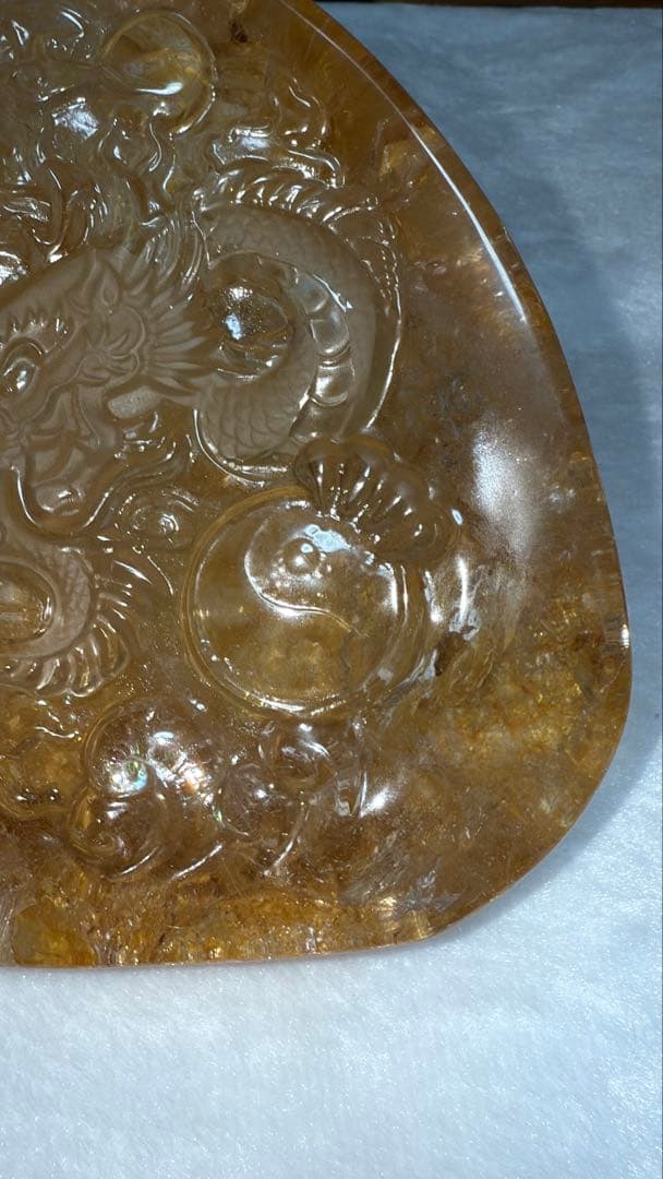 彫刻原石龍神様 宝珠 陰陽太極図 雲文 ゴールデンヒーラー リモナイト 虹 置物