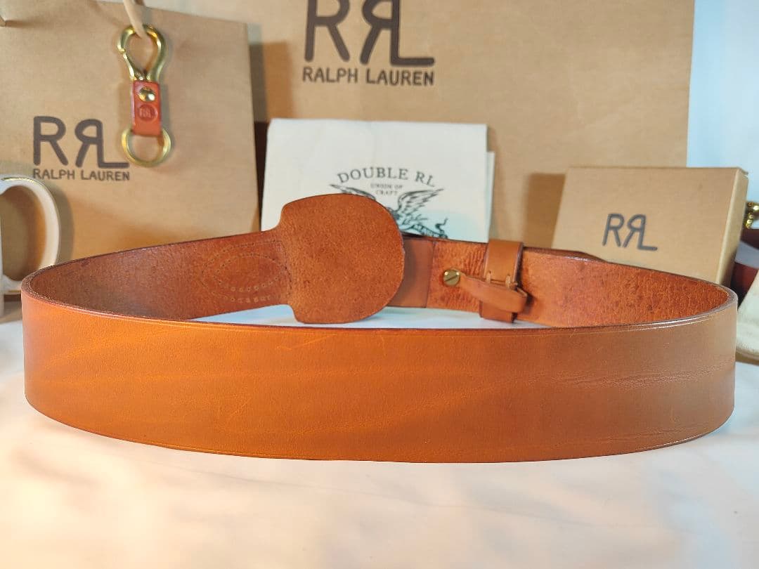 【極美品】ラルフローレン　正規品　高級ゴールドリングベルト　厚本革ドレスベルト