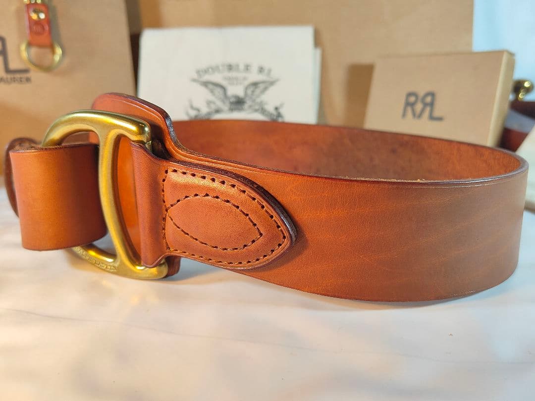 【極美品】ラルフローレン　正規品　高級ゴールドリングベルト　厚本革ドレスベルト