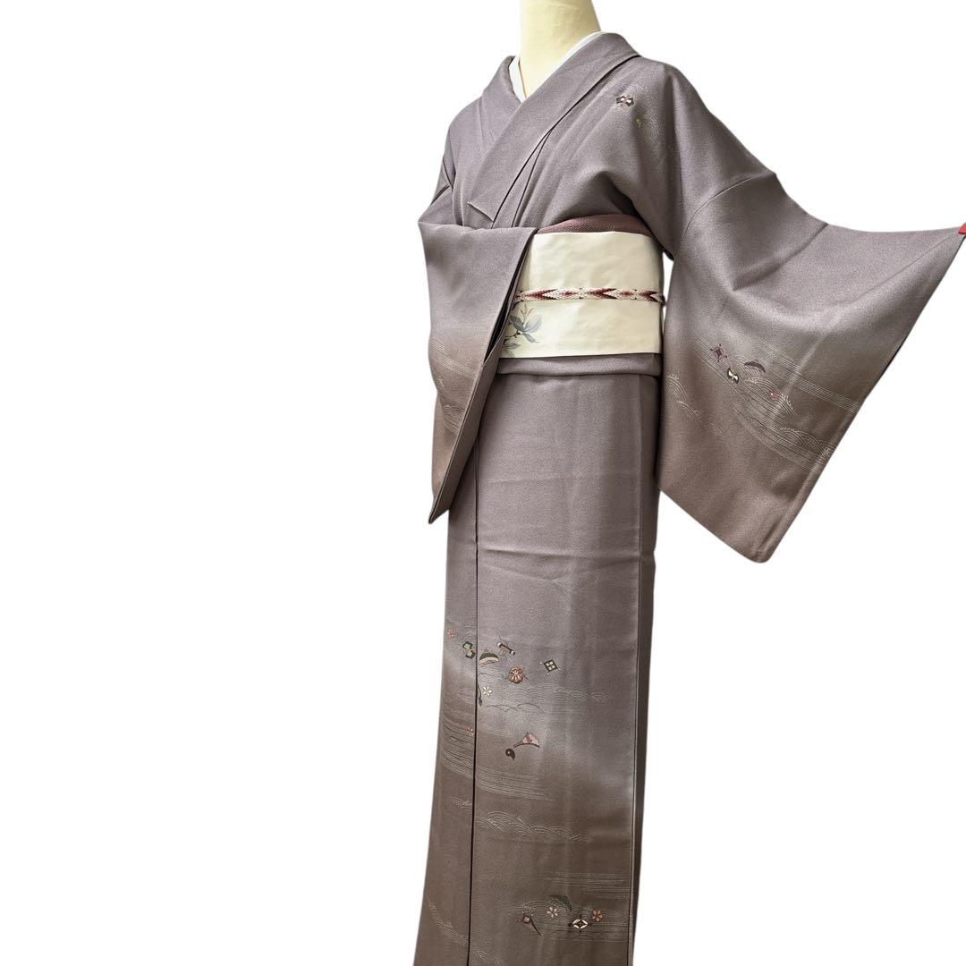 A167愛華 着物 訪問着　袷　刺繍　茶色　暈し　正絹　美品フォーマル