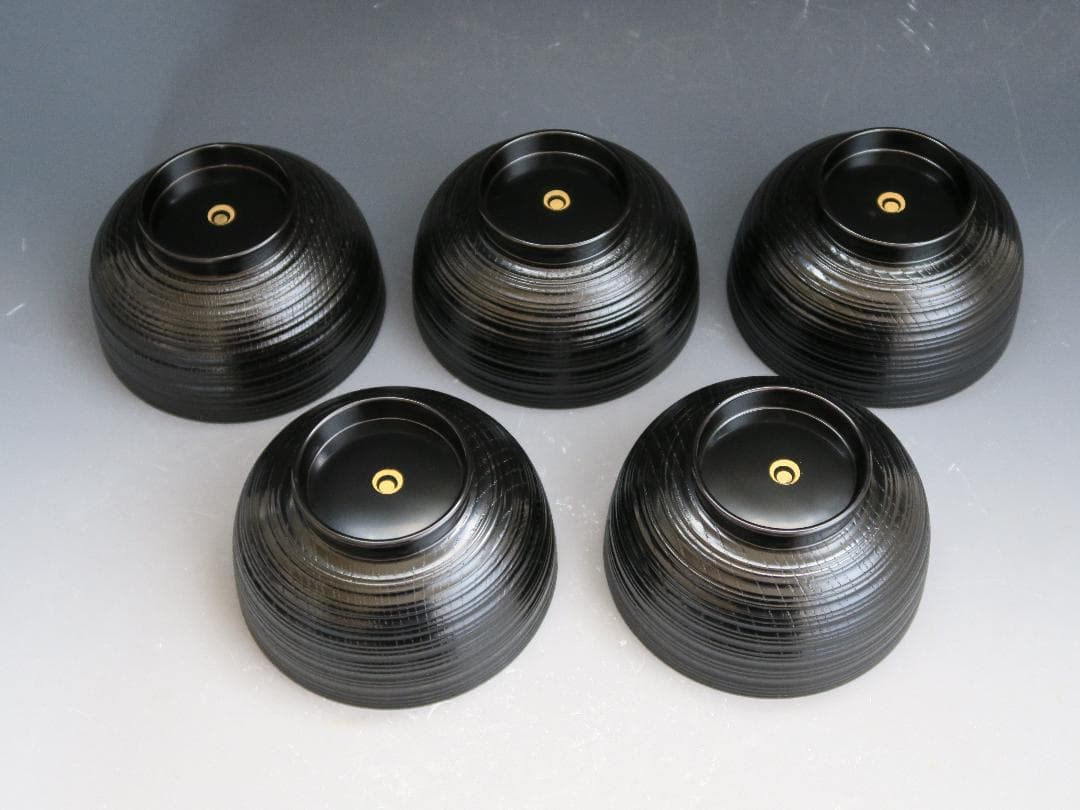 【輪島塗】輪州造 日之出蕨波（わらびなみ）蒔絵 椀 五客揃 天然木 共箱