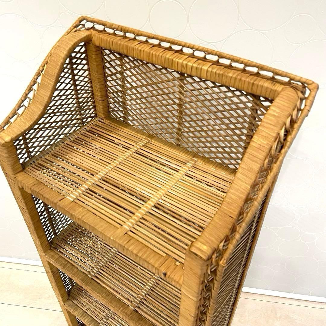 【希少】ラタンラック 4段 籐製シェルフ 収納家具 アンティーク 昭和レトロ