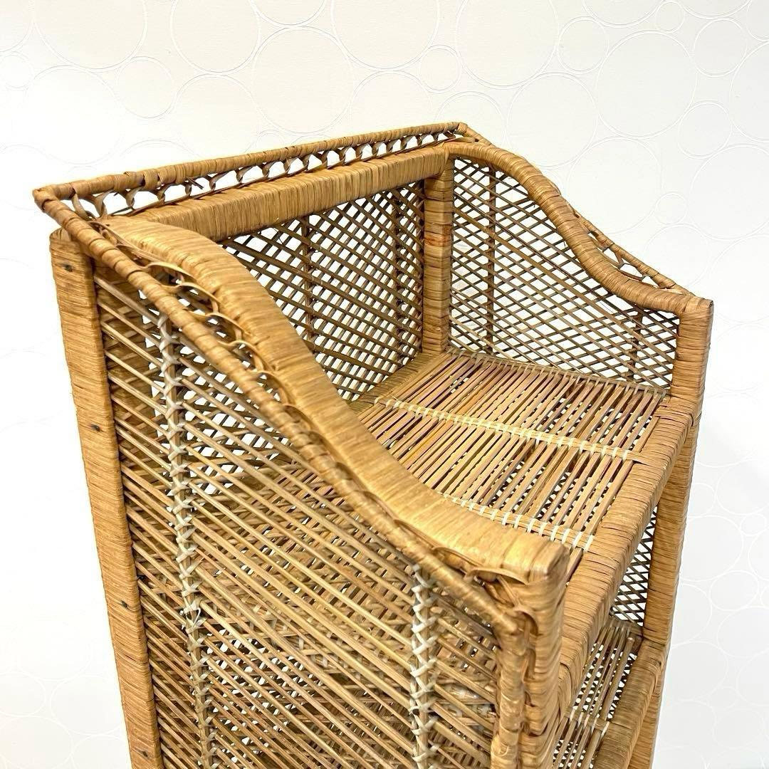 【希少】ラタンラック 4段 籐製シェルフ 収納家具 アンティーク 昭和レトロ