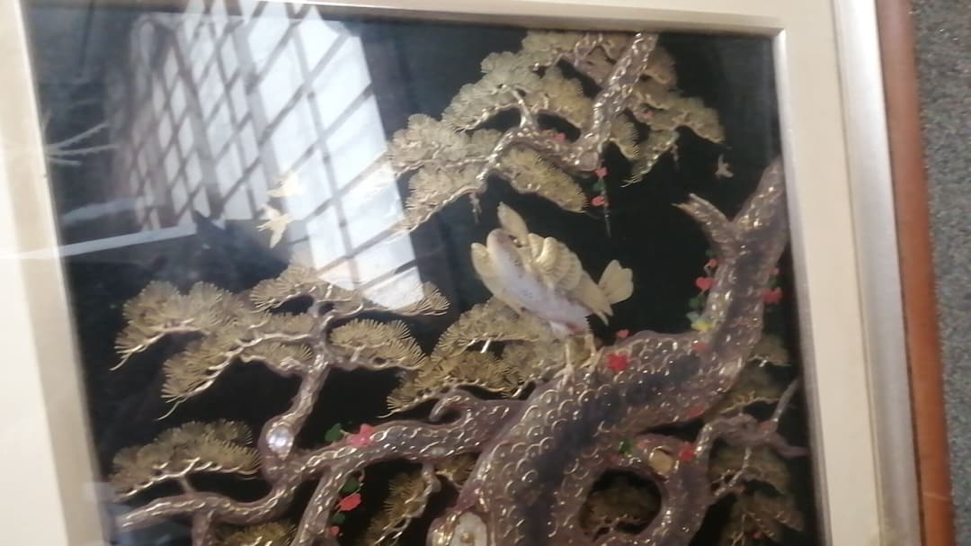 【高級】 額装 金 貝殻 シェル 鳥 骨董 美術品 アンティーク  骨董品 稀少