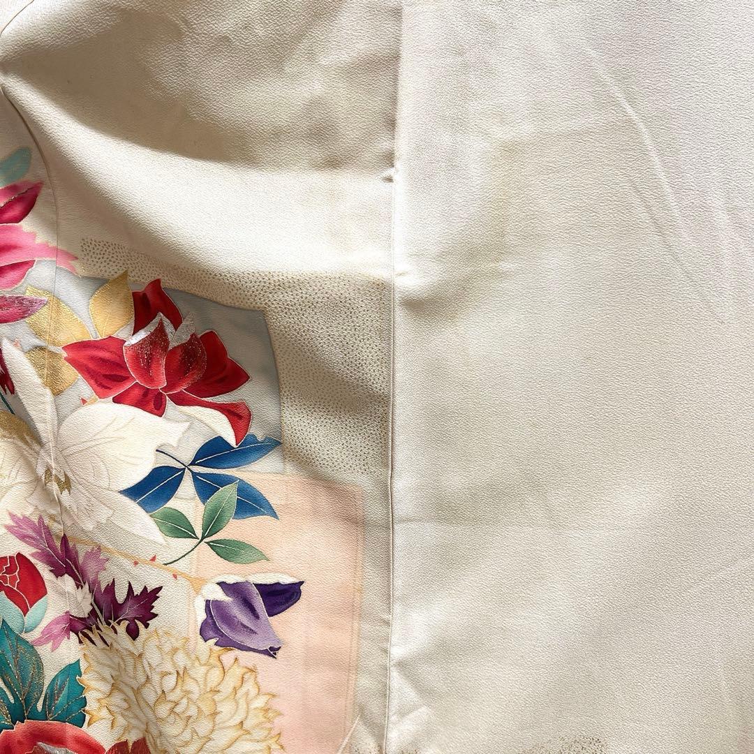 アンティーク　訪問着　刺繍　花模様　菊　百合　蘭　梅　紋無し　着物　112b d