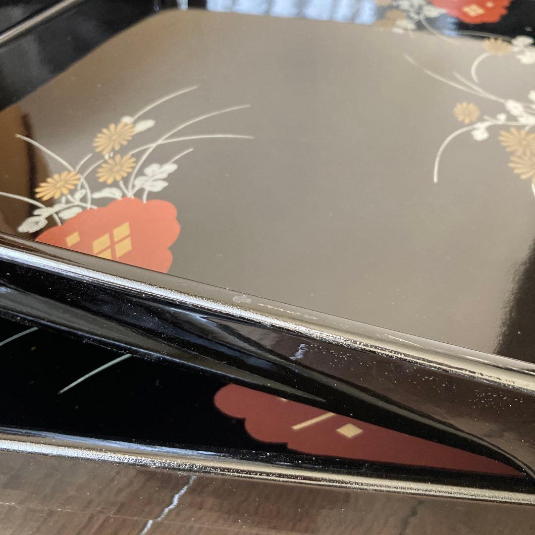 お盆　漆　10枚セット　平安菊　正方形