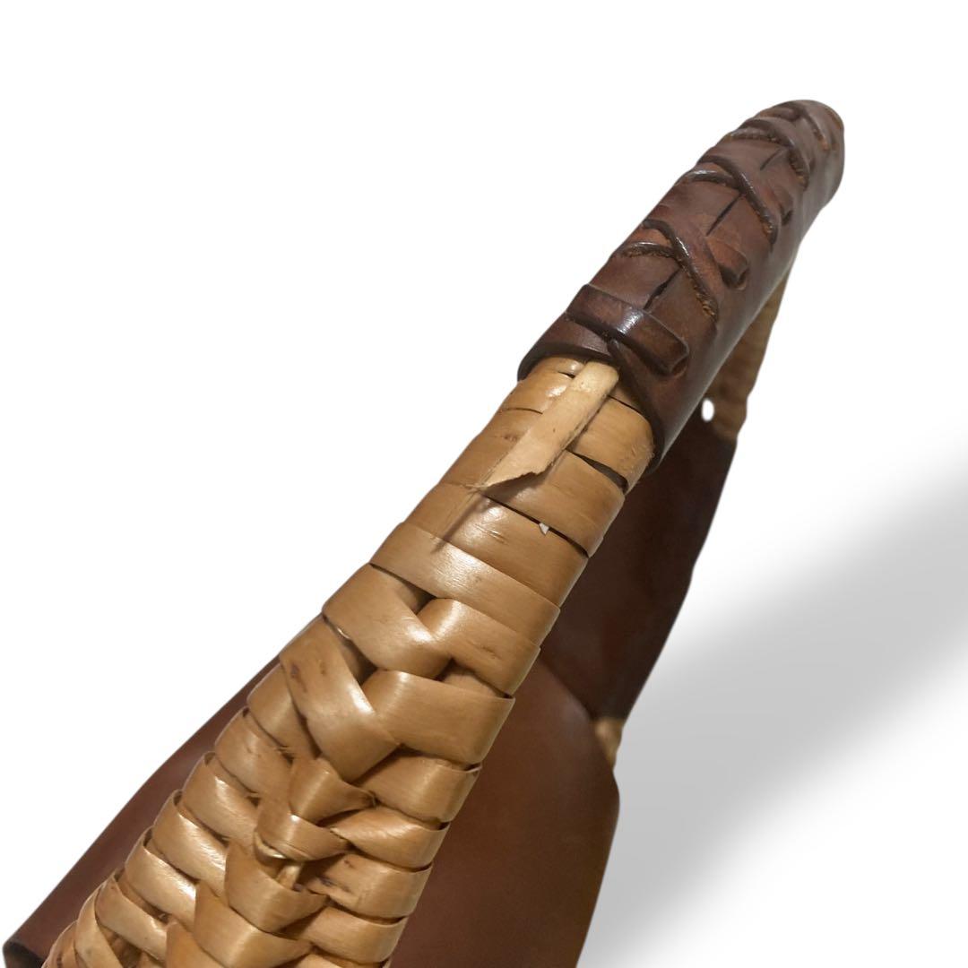 【美品】ラルフローレン　カゴバッグ　ワンショルダー　レザー　ロゴ型押し　ブラウン